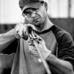 man making steel table leg forging Made in America factory