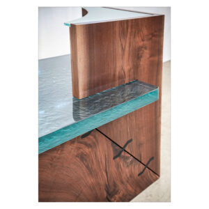 Custom Live-Edge Walnut Fusion Glass Reception Desk
