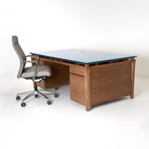 Charleston Forge American Made Custom Stoneline Walnut Desk with Glass Top