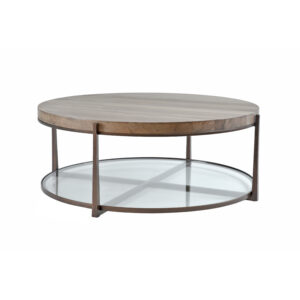 Charleston Forge American Made Custom Round Cooper Cocktail Table with Glass Shelf